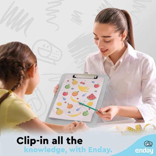 Enday Plastic Clipboard - Standard Size Grey Translucent Clip Board | Hangable, Holds 100 Sheets, 12.7” x 9”
