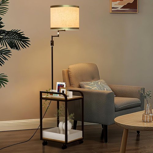 Lightdot 63-Inch Floor Lamp - Modern Adjustable Fabric Shade with Movable Casters | Black, Bulb Included