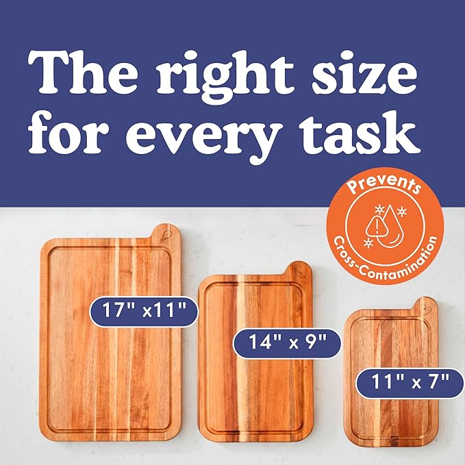 Non Toxic Cutting Boards - Cutting Board Set Free of Mineral Oil, Made of FSC Acacia Wood - Cutting Boards for Kitchen - Includes 3 Chopping Boards. By Ziruma