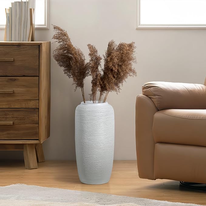 Large Rustic Ceramic Farmhouse Vase,15.7 Inch Tall Pottery Decor Floor Vases Vintage Flower Vases for Home Living Room Entryway Table Centerpiece Decor,Terracotta Vase,Wedding Gift,White