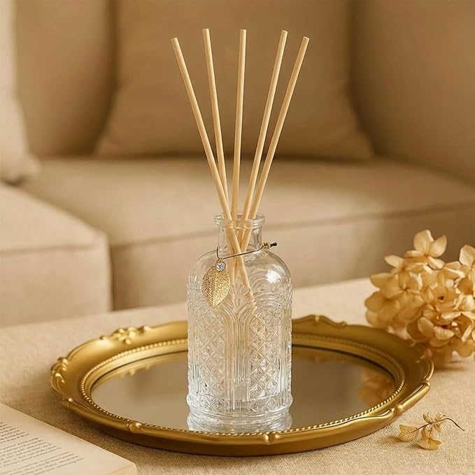 Glass Reed Diffusers Bottles for Home, Diffuser Bottles with 20PCS Reed Diffuser Sticks, Vintage Embossed Apothecary Style Flower Bud Vases with Cork Lids, Set of 3