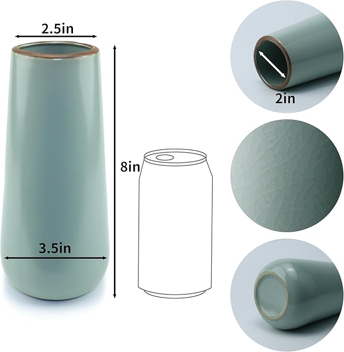 8-inch ice Cracked Glazed Ceramic vase, Modern Eastern Style Ceramic vase, Dining Table, Central Living Room Shelf Decoration (TQ01)