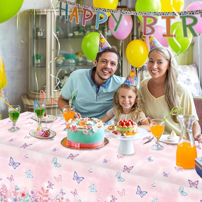 3 Pack Butterfly Tablecloth Disposable Plastic Table Covers for Girls Kids Birthday Party Decorations, 108 x 54 Inch