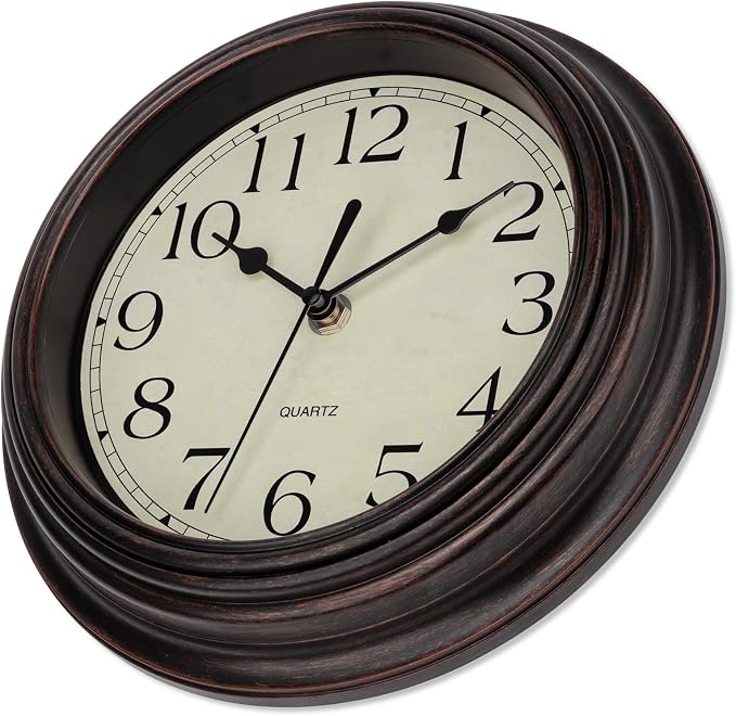 Foxtop 9 Inch Wall Clock Battery Operated Silent Non-Ticking Small Classic Vintage Retro Wall Clock Decorative for Kitchen Living Room Home Office (Bronze)