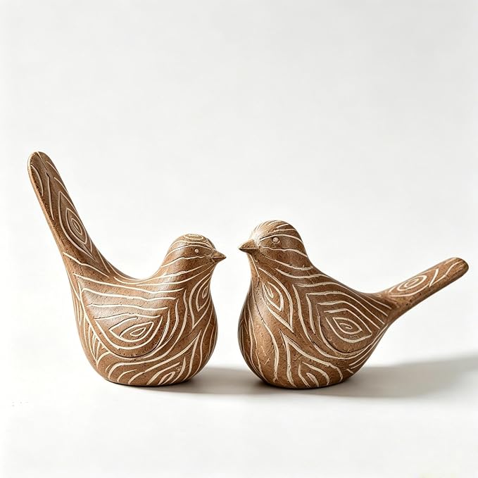 Boho Bird Statue, Vintage Bird Figurine Sculpture for Home Decor, Shelf Decor, Living Room, Bedroom, Office, Decorative Bird Gift for Women - Vintage Pair
