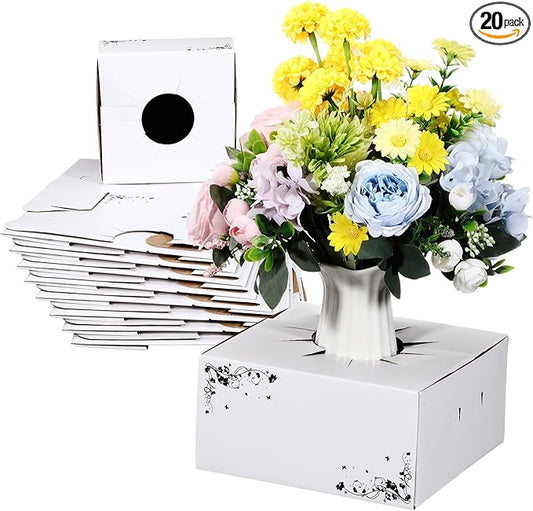 20 Pcs Cardboard Flower Delivery Boxes 8'' x 8'' x 4'' Vase Cases Florist Delivery Boxes for Bouquet Arrangements Florist Package Transport