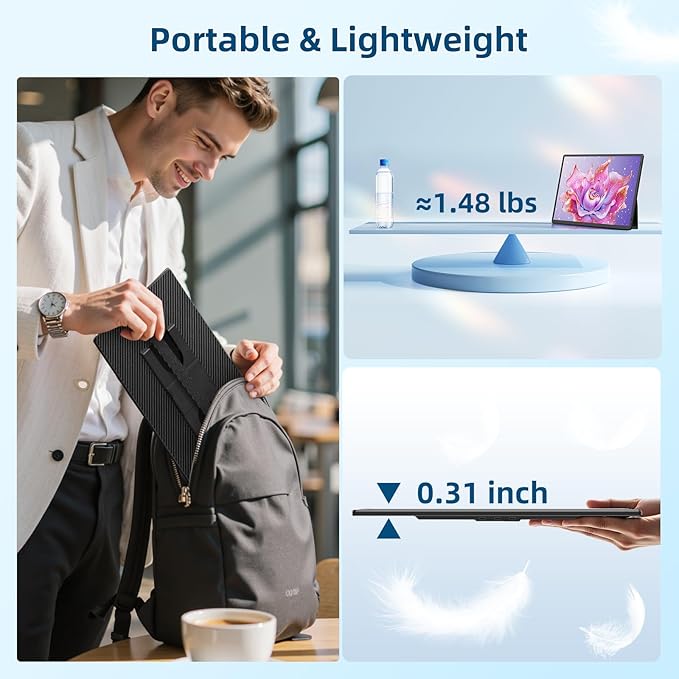 Portable Monitor, 16 Inch 1200P FHD Laptop Screen Extender Dual Monitor, 360° Rotating Detachable Stand Plug n Play, Ultra Slim Zero Frame, Travel Portable Screen for Laptop/PC/Mac/Windows/PS5
