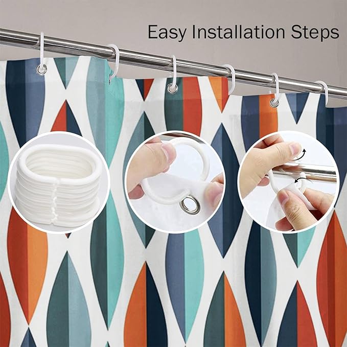 Emvency Shower Curtain Mid Century Modern Retro with Drop Shapes in Tones Abstract for All and Purposes Waterproof Polyester Fabric 72 x 72 inches Set with Hooks