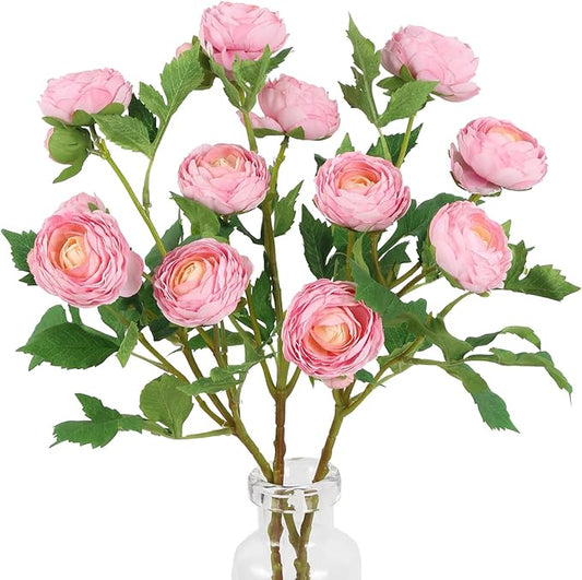 Pink Ranunculus Artificial Flowers,3PCS 18 Heads Realistic Faux Peonies Silk Ranunculus Flowers with Stems for Centerpieces Arrangements Wedding Party Home Decoration(Pink)