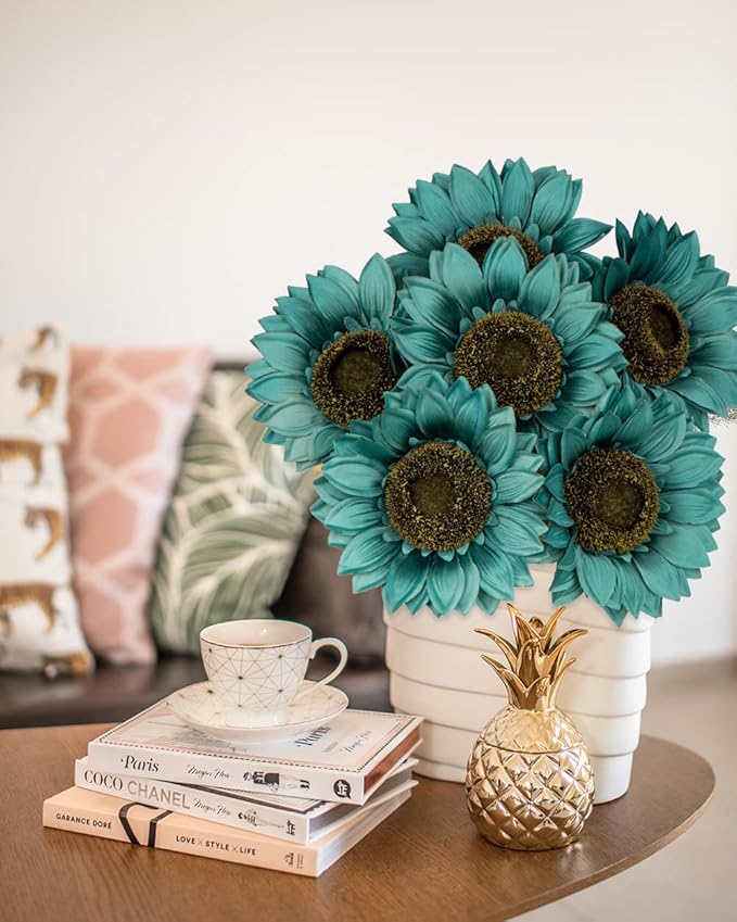 Hollyone Large Silk Sunflowers Artificial Flowers 26" Long Stem Artificial Sunflower 6PCS Faux Vintage Fall Sunflowers Bouquet Bulk for Home Wedding Birthday Party Centerpieces Decorations