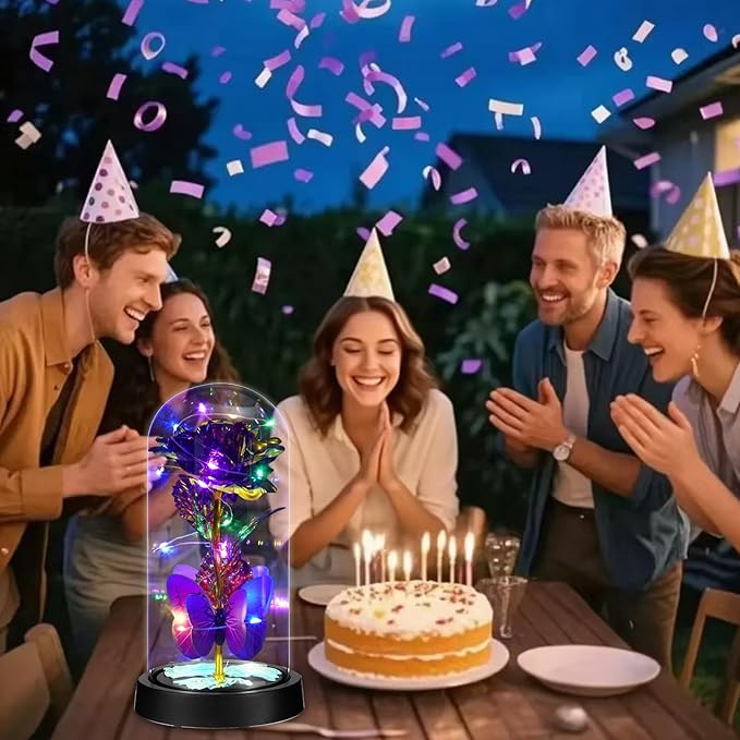 Birthday Gifts for Women Forever Rose with Colorful Lights in Glass Dome Eternal Flowers for Mom Christmas Valentines Day for Grandma Glass Flowers