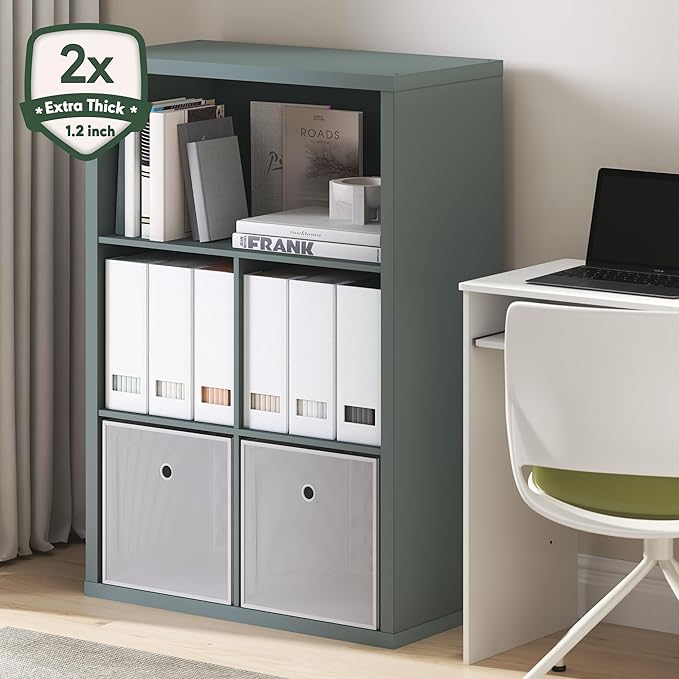 Furinno Cubicle Book Shelf, 5-Cube Extra Thick Frame Bookshelf, Reversible Bookcase with Closed Back, 14.6" x 57.8" x 58", for Living Room, Bedroom, Home Office, Sage Green