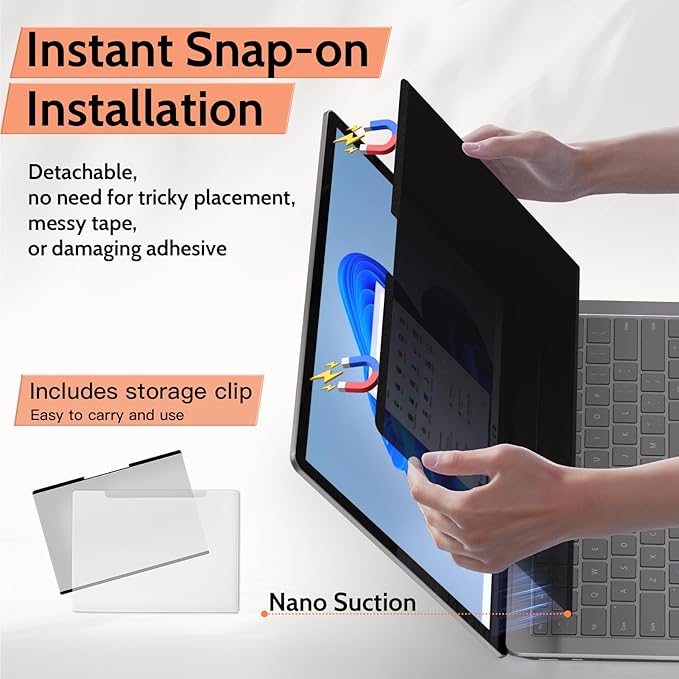 Mamol Magnetic Privacy Screen for 13 inch Surface Pro 11/10/9/8/X, Removable Anti Glare Blue Light Filter, Anti-Spy Screen Protector