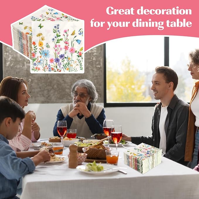 200Pcs Floral Paper Napkin Disposable Bathroom Napkins Guest Spring Flower Paper Napkins Decorative Wild Flower Hand Towels for Bathroom Wedding Birthday Party Baby Shower