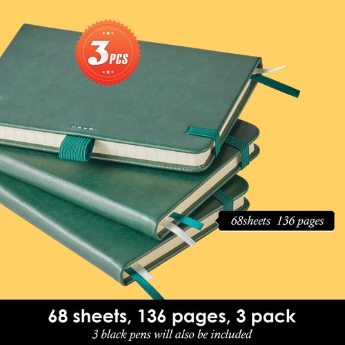 NIRMIRO Pocket Notebook Journals - Mini Leather Lined Notepads with Pen Holder | Dark Green, 3 Pack