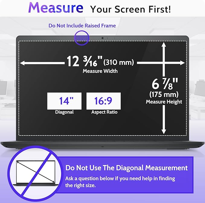 Peslv 14 Inch Laptop Privacy Screen for 16:9 Computer Monitor, Anti Glare Blue Light Filter Protector, Removable 14inch Security Shield Compatible With Lenovo Hp Dell Acer Asus Thinkpad Envy Xps