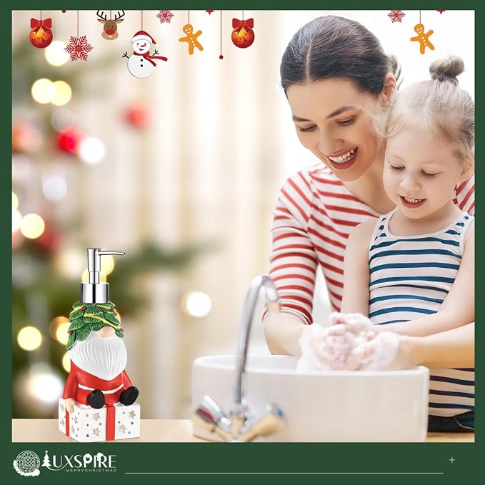 Luxspire Christmas Soap Dispenser, Resin Hand Soap Bottle and Lotion Dispenser Rustproof Refillable, Christmas Santa Decor No Leak for Kitchen Shower Bathroom Countertop, 350ml