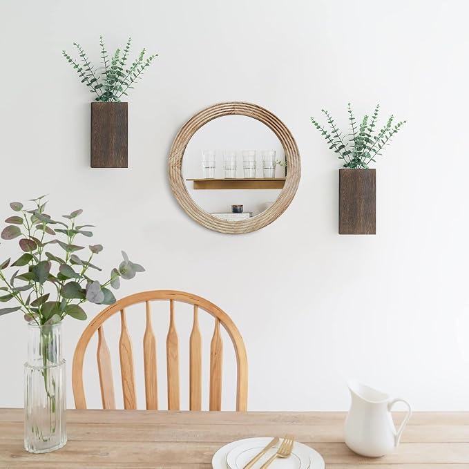 LOSOUR Round Mirror, Farmhouse Decor Solid Wood Frame Wall Circle Mirror, Decorative Mirrors for Bathroom Over Sink, Living Room, Entryway,Bedroom, Entryway, Hallway,Foyer (1, Brown, 20" L x 20" W)