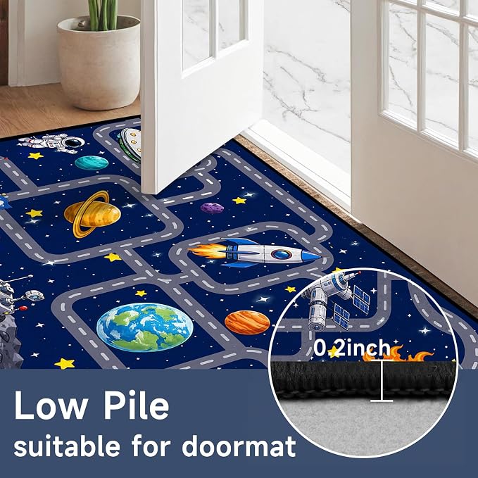 Outer Space Rug Astronaut Road Map Area Rug for Bedroom Living Room Nursery Kitchen Playroom Home Decor Washable Educational Floor Mat Galaxy Themed Carpet,4'x6'