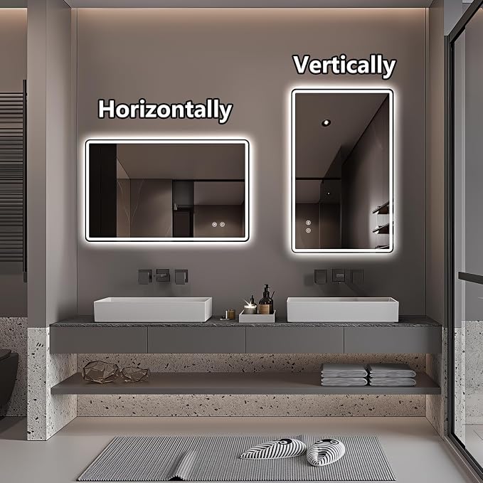 Niccy 20"x32" LED Bathroom Mirror, Rectangle Vanity Mirrors with Lights, Frontlit & Backlit Lighted Vanity Mirror, Memory Funtion, 3 Colors & Stepless Dimmable, Anti-Fog, Horizontal/Vertical