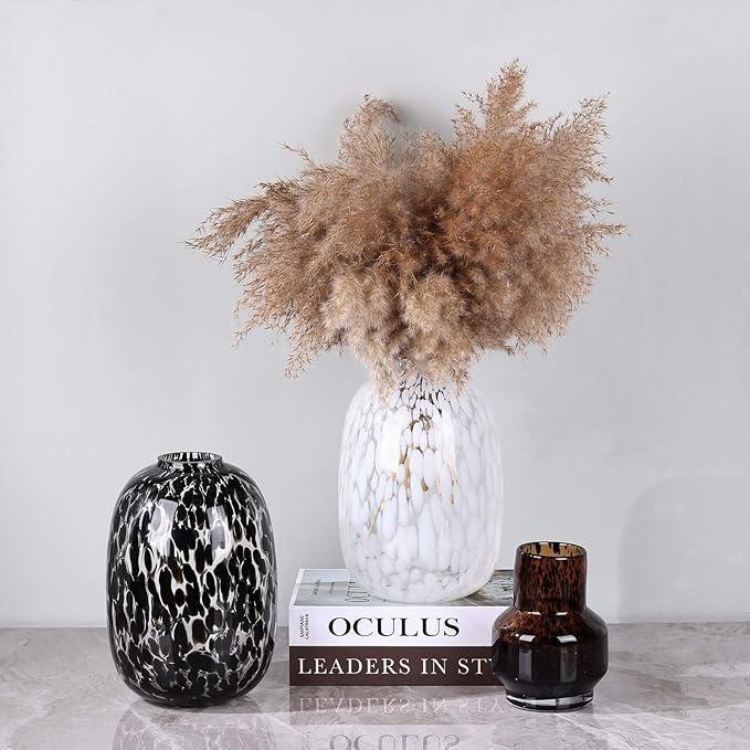 Amber Vase – Brown Glass, Modern Clear Glass Vase with Wide Mouth for Flowers, Decorative Bottles for Home Decor, Farmhouse Centerpiece, Round Art Glass Vase for Living Room, Kitchen, Office (S)