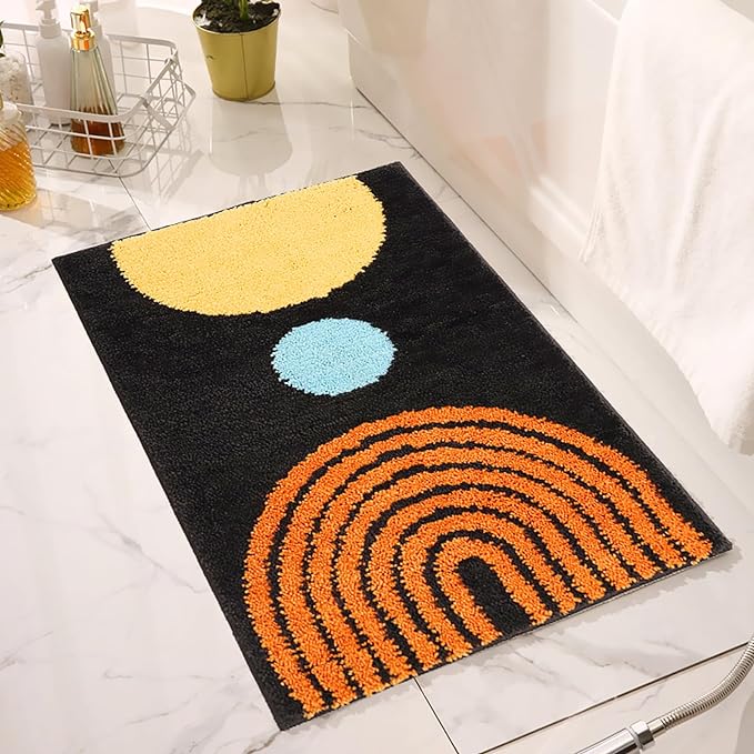 UKELER Boho Bath Mats Non-Slip Microfiber Geometric Bathroom Rugs Soft Fluffy Bohemian Bath Rugs Washable for Bathroom, Shower, Sink, Tub, Entry Rug, 31''×20'', Dark Grey