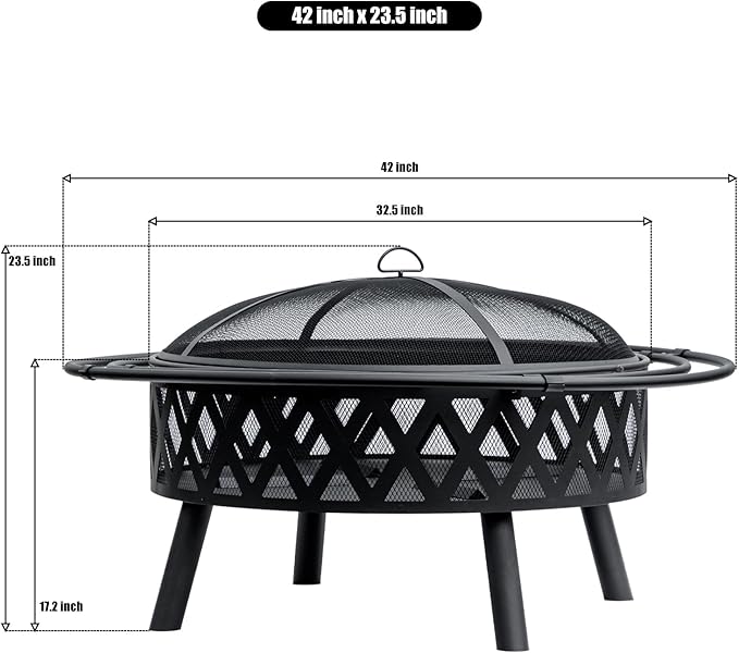 EcoNook 42 Inch Wood Burning Fire Pit with 2 Loops, Outdoor Fire Pit with Spark Screen & Fire Poker, Cross Weave Firepit for Outside Fireplace Bonfire for Yard,Patio, Garden
