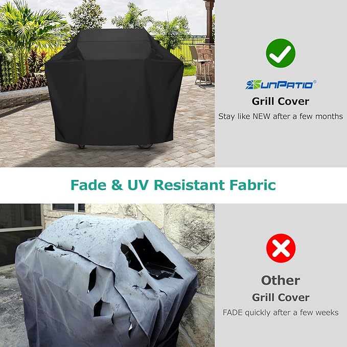 SunPatio Grill Cover 55 Inch, Outdoor Heavy Duty Waterproof Barbecue Gas Cover, UV & Fade Resistant, All Weather Protection Compatible for Weber Charbroil Nexgrill Kenmore Grills and More, Black