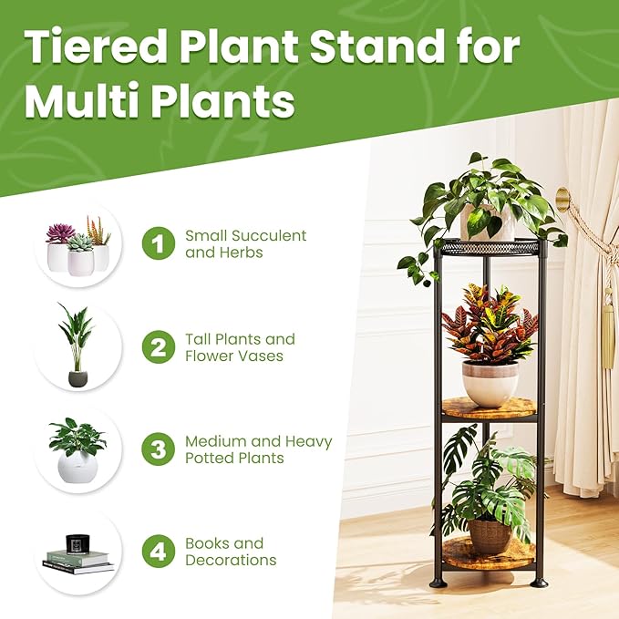 3 Tier Corner Black Plant Stand Indoor,32 Inch Tall Multiple Sturdy Vertical Metal Flower Heavy Duty Pot Holder Shelf Outdoor for Patio Porch Living Room
