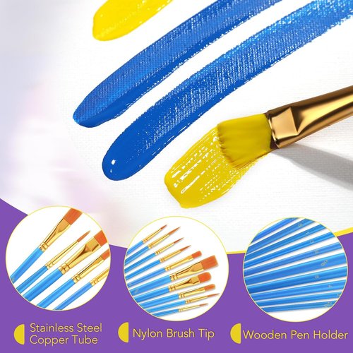 AROIC Acrylic Paint Brush Set - 36 Pack of Nylon Hair Brushes for Oil & Body Painting | Ideal for Artists & Crafts