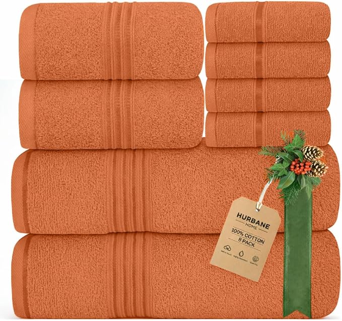 Orange Bath Towels for Bathroom – 100% Cotton, Thick, Soft, Luxury Bath Towels Set with 2 Extra Large Bath, 2 Hand, and 4 Washcloths – Plush, Absorbent, and Hotel-Quality Towels for Bathroom & Spa