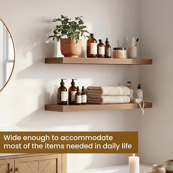 Dreamland Floating Shelves for Wall, 27.5 Inch Long Shelves, Wall Decor for Bedroom, Kitchen, Living Room & Book Storage, Mounted Floating Shelf with Invisible Brackets, Set of 2, Walnut