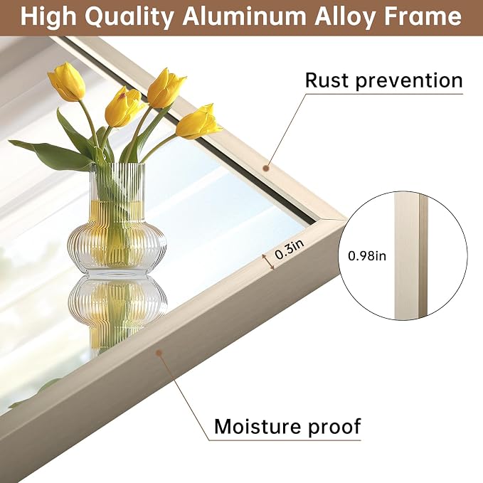 Brushed Nickel Bathroom Mirror, 24"x36" Rectangle Mirror, Brushed Mirror, Metal Frame Square Corner Vanity Mirror, Wall Mounted Mirror for Modern, Living Room, Bedroom, Horizontal Or Vertical