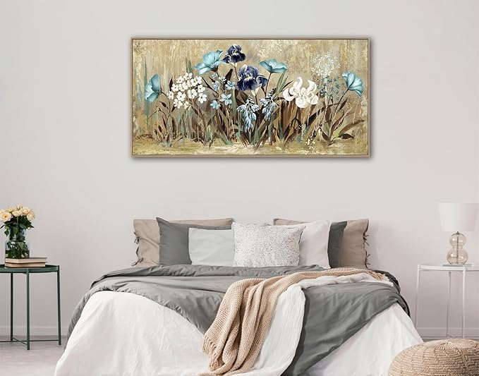 VEAEE Flowers Canvas Wall Art - Floral Canvas Pictures, Living Room Wall Decor, Wildflowers Botanical Canvas Prints Painting Abstract Artwork Bedroom Office Kitchen Home Decoration 29"x58"
