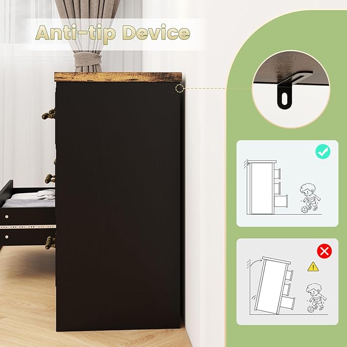SIDUCAL Black Dresser for Bedroom, 7 Drawer Dresser with Vintage Handles, 59" Wide Wooden Vintage Dressers, TV Stand, Modern Dressers & Chests of Drawers for Hallyway, Entryway