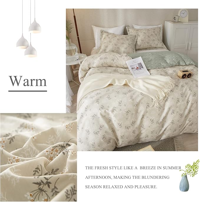 VM VOUGEMARKET Cotton Duvet Cover Set King,Grey Green Flower Duvet Cover Matching 2 Pillow Shams,Aesthetic Garden Style Bedding Set for Girls Women- 104"x90",Grey Green