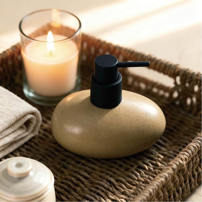 Ceramic Hand Soap Dispenser, Elegant Liquid Soap Dispenser for Bathroom Countertop, Heavy & Sturdy Dish Wash SoapDispenser for Kitchen (Stone Shape)