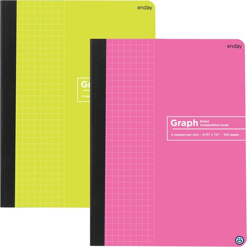 Enday Graph Paper Composition Notebook - Premium Quad Ruled, 4 Squares Per Inch | 100 Sheets, Pink & Yellow (2 Pack)
