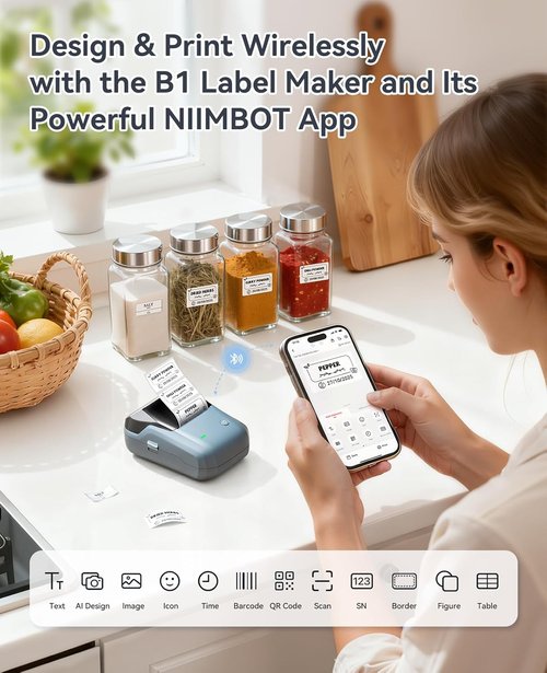 NIIMBOT B1 Label Maker - Portable Bluetooth Thermal Printer with Multiple Templates | 2 Inch, Blue