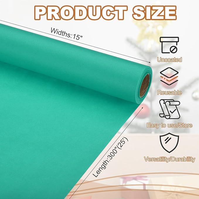 PATIKIL Wrapping Paper, 15" x 300"(25') 70 GSM Craft Paper Roll Kraft Packing Paper for Poster Bulletin Board, Gift Wrapping, Grass Green