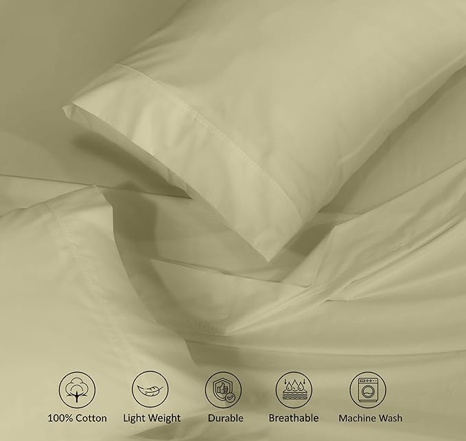 RUVANTI 100% Cotton Full Size Bed Sheets, 4 Pieces, Soft & Breathable Percale Weave Bedding, Deep Pocket 16", Hotel Standard, Crisp Cool Feel, Durable, Perfect Sheet Set Dyed, Sage Green