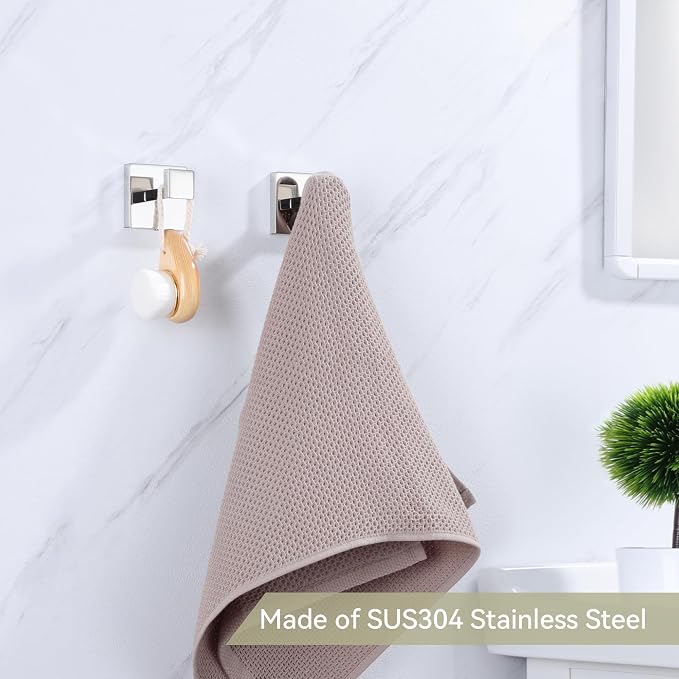 LANC 2 Pack Bathroom Towel Hooks, Chrome Robe Hooks for Hanging Clothes,Coat,Towels, Wall Mount Heavy Duty Bathroom Hooks for Kitchen,Hotel,Stainless Steel, Silver Polished, A8805CP-P2