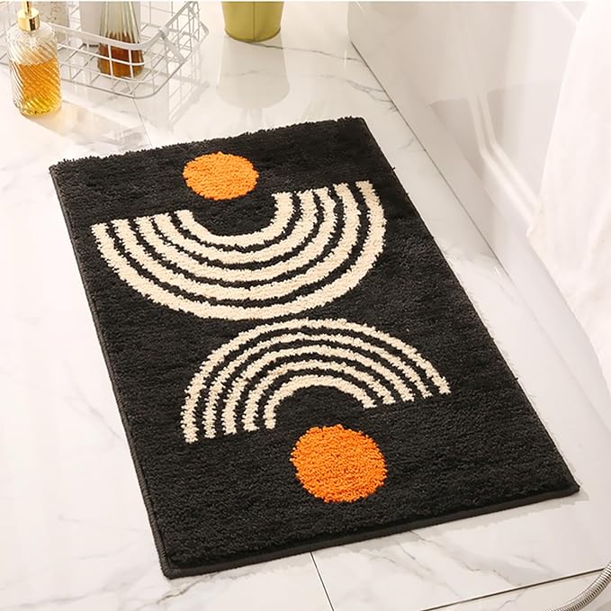 UKELER Cute Bohemian Bathroom Rug Dark Grey Washable Boho Home Decor Floor Mat Non-Slip Fluffy Accent Throw Rugs for Bathroom Sink Bedroom Kitchen, Indoor Doormat 31''×20''