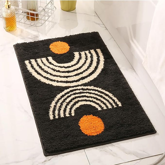 UKELER Cute Bohemian Bathroom Rug Dark Grey Washable Boho Home Decor Floor Mat Non-Slip Fluffy Accent Throw Rugs for Bathroom Sink Bedroom Kitchen, Indoor Doormat 31''×20''