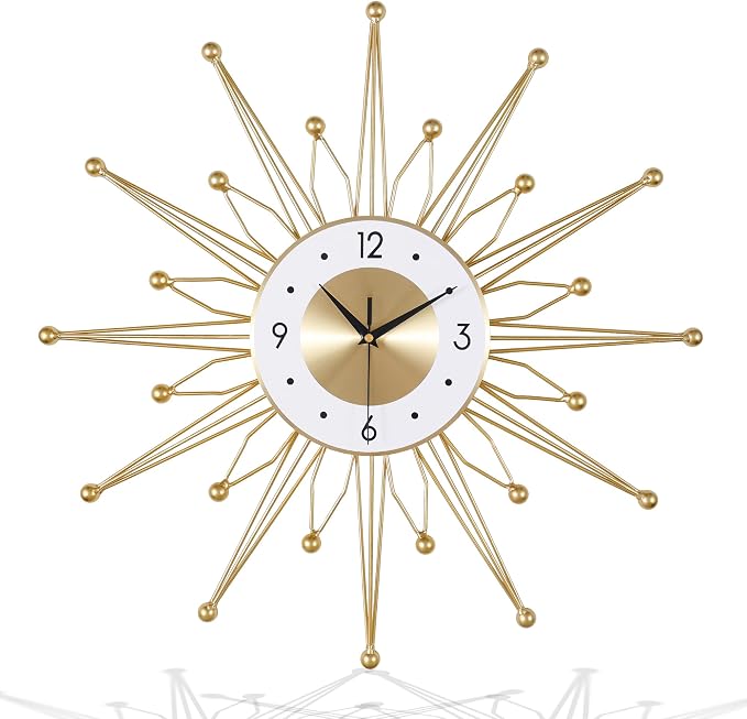 Lafocuse Silent 23 Inch Metal Large Gold Wall Clock for Home Decor, Mid Century Wall Clocks Battery Operated, Art Deco Starburst Wall Clocks for Living Room Kitchen Office