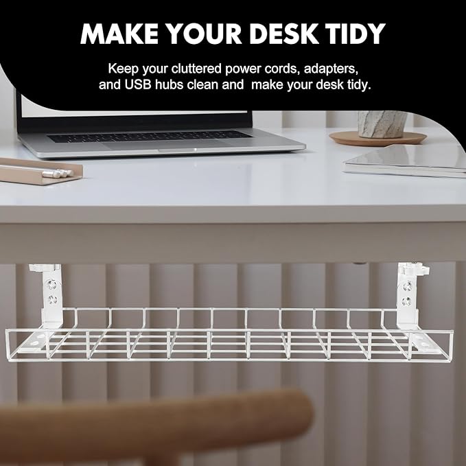 Under Desk Cable Management Tray and Wire Organizer, No-Drill 500Mm Large Capacity Cable Storage Rack for Office Desk Cord Management Holder