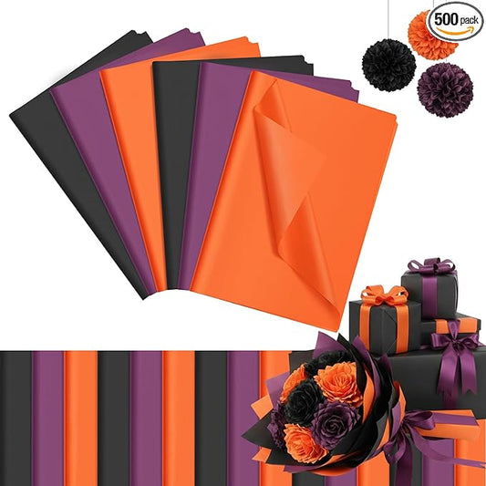 Qilery 500 Sheets Halloween Color Orange Black Tissue Paper Bulk for Gift Bags 15 x 20 Inch Acid Free Packaging Wrapping Decoupage Paper Sheets for Halloween Decor DIY Crafts, Costume Parties, Flower