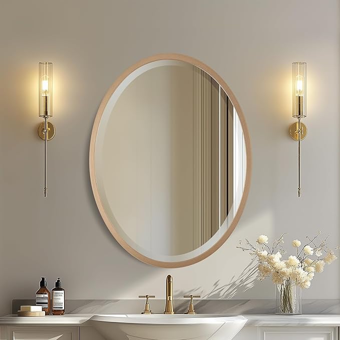 OVALCREST - Oval Wooden Beveled Wall Mirror for Home Decor, Bathroom, Vanity, Bedroom, Living Room, Hallway - London Style (Gold Spray) 17.1 x 13.1