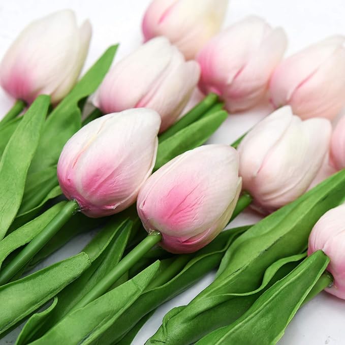 FiveSeasonStuff Real Touch Tulips Artificial Flowers – 15 Stems Faux Tulip Bouquet in Gift Box for Wedding, Home Decor, Party, Floral Arrangements (Lovable Pink)