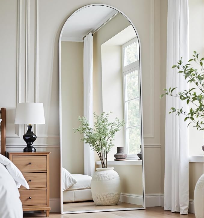 Dewfig Full Length Mirror, 58"x18" Large Floor Mirror with Stand, Full Body Mirrors for Leaning or Hanging, Standing Mirrors for Bedroom, Living Room,Dressing Room, Aluminum Alloy Frame, White